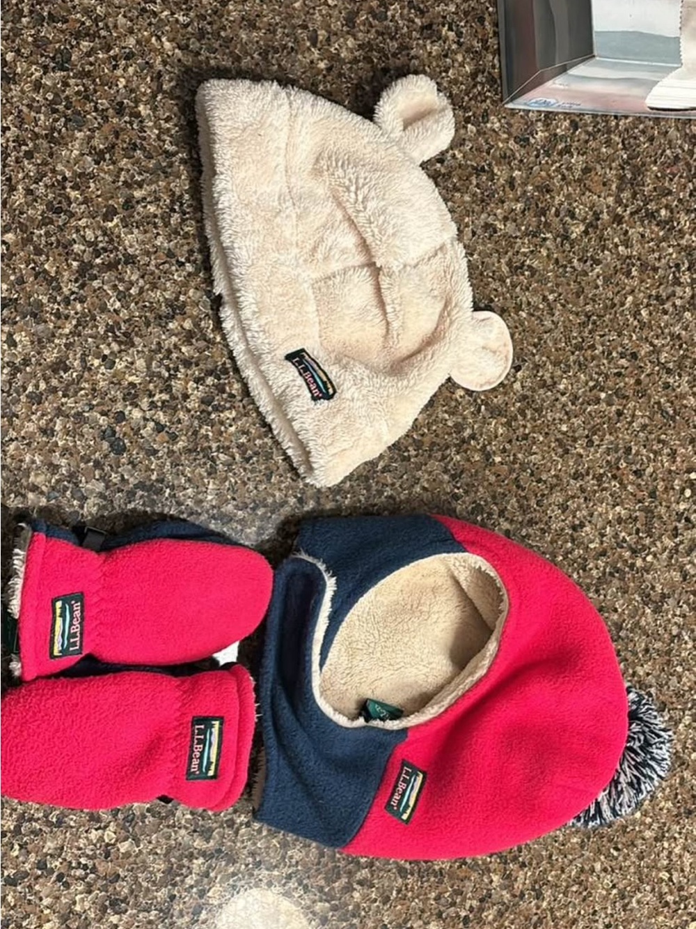 L.L. Bean Kids Fleece Hat, Balaclava & Mitten Set - Pink and Cream and Navy